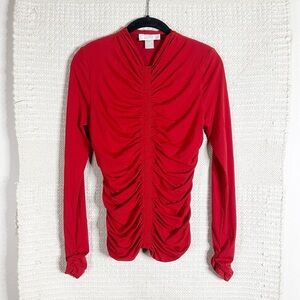 RACHEL PARCELL bright red ruched gathered long sleeve top S